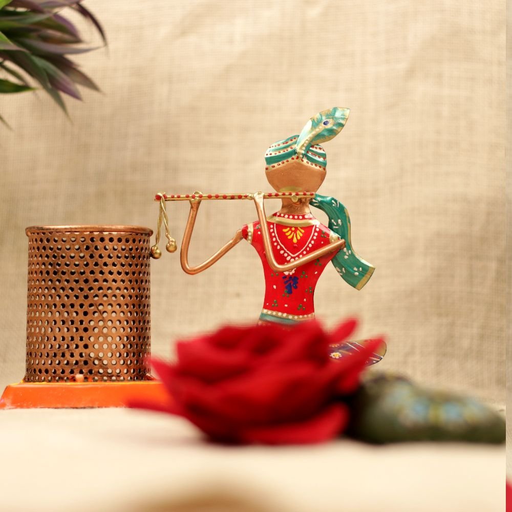IRON PAINTED SITTING KRISHNA PEN STAND - Image 2
