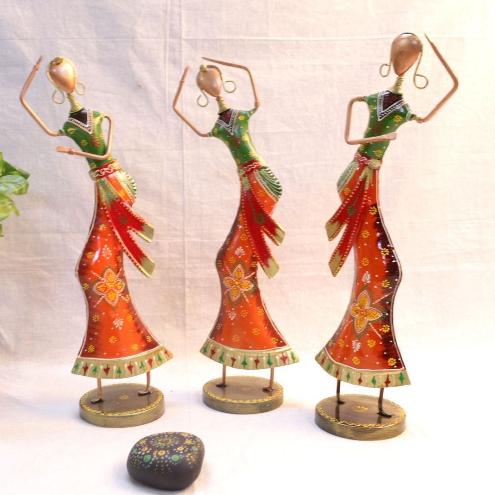 Hand-Painted Iron Dancer Figurines | Vibrant Folk Art Showpiece - Image 2