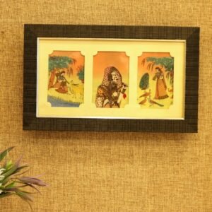 Framed Rajasthani Art Triptych – 17.5 ′′ Wooden Miniature Painting Wall Decor