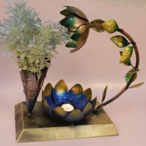 26 ′′ Long Metal Lotus Centerpiece – Floral Tea Light Holder with Decorative Vase