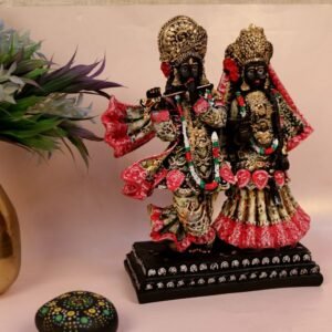 Exquisite Black & Gold Radha Krishna Idol – Perfect Resin Murti for Home Temple & Diwali Puja
