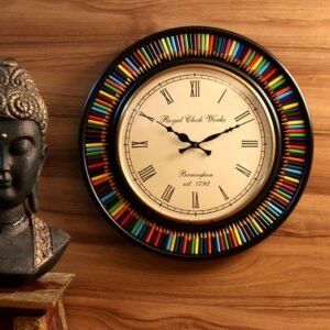 Wooden Wall Clock with Colorful Pencils