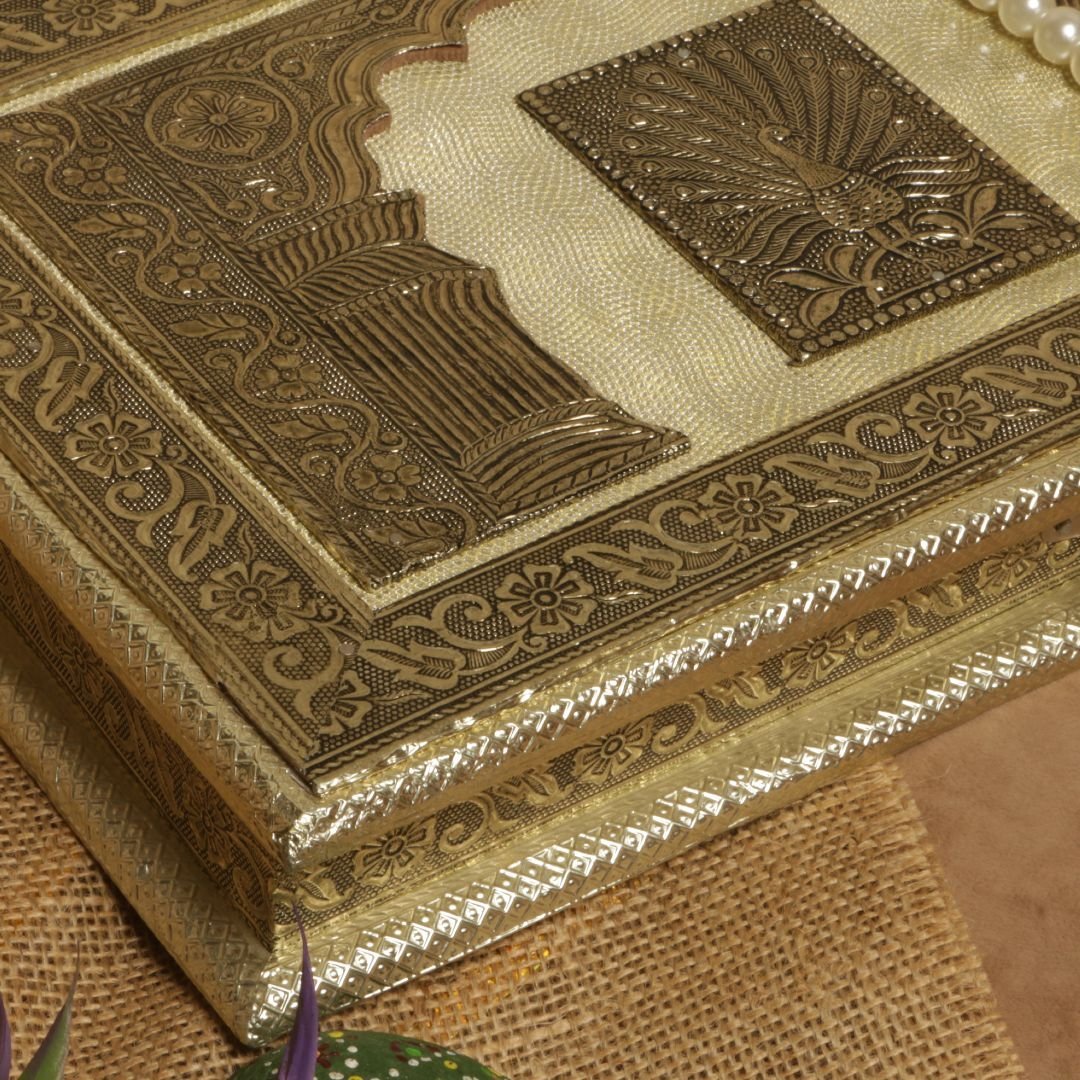 Luxury Large Rexine and Brass Elephant Motif Dry Fruit Box | Premium Festive Gifting - Image 3