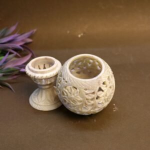 Hand-Carved Jali Sphere with Elephant Motif | Marble Carving Art Piece | Diwali Decor