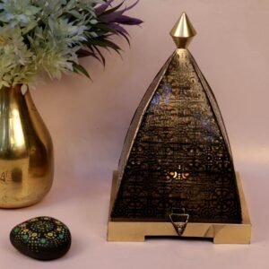 Elegant Brass & Black Metal Pyramid T-Light Holder | Designer Decorative Lantern | Diwali Decor | Chritmas Decor