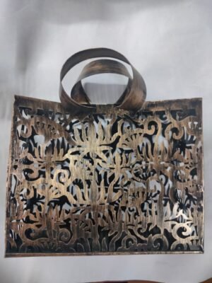 Antique Gold Metal Filigree Decorative Bag/Basket | Artistic Home Decor & Unique Planter