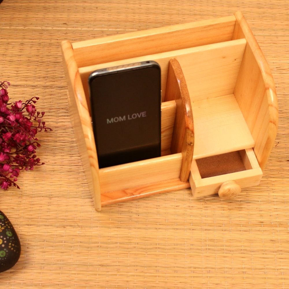 Wooden Pen & Card Holder With Drawer - Image 5