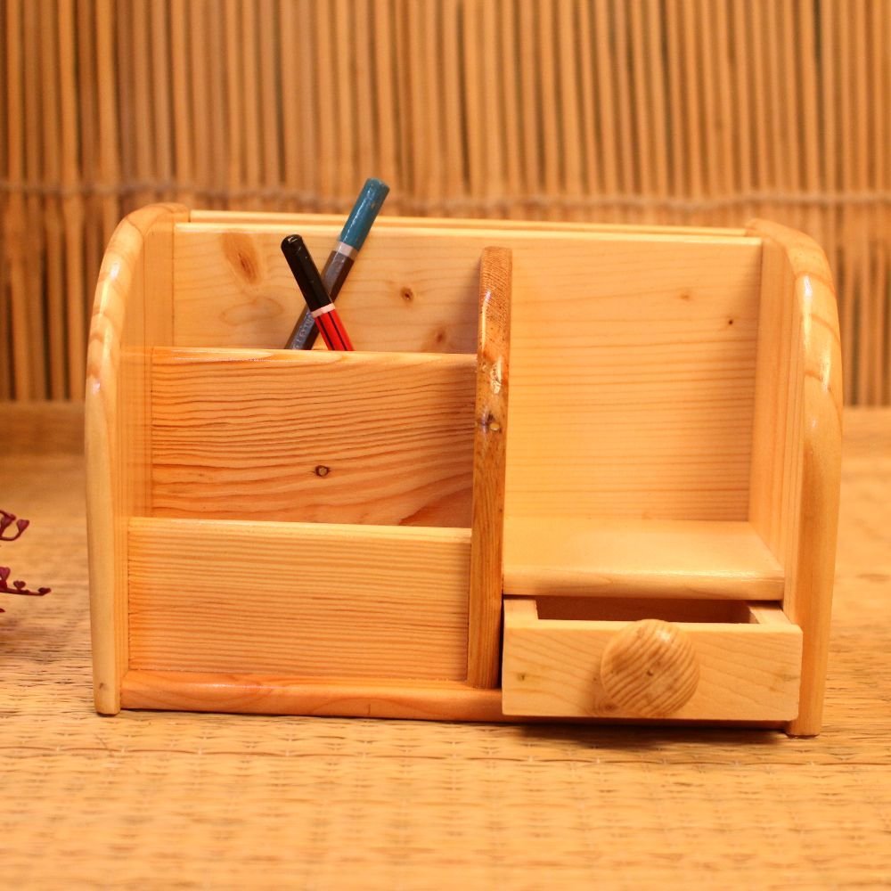 Wooden Pen & Card Holder With Drawer - Image 3