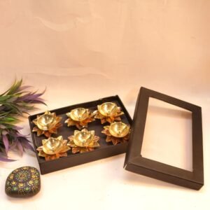 Set of 6 Brass Lotus Diyas | Traditional Diwali Oil Lamp Gifting Set | Diwali Decor