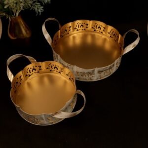 Golden Metal Serving Trays (Set of 2)