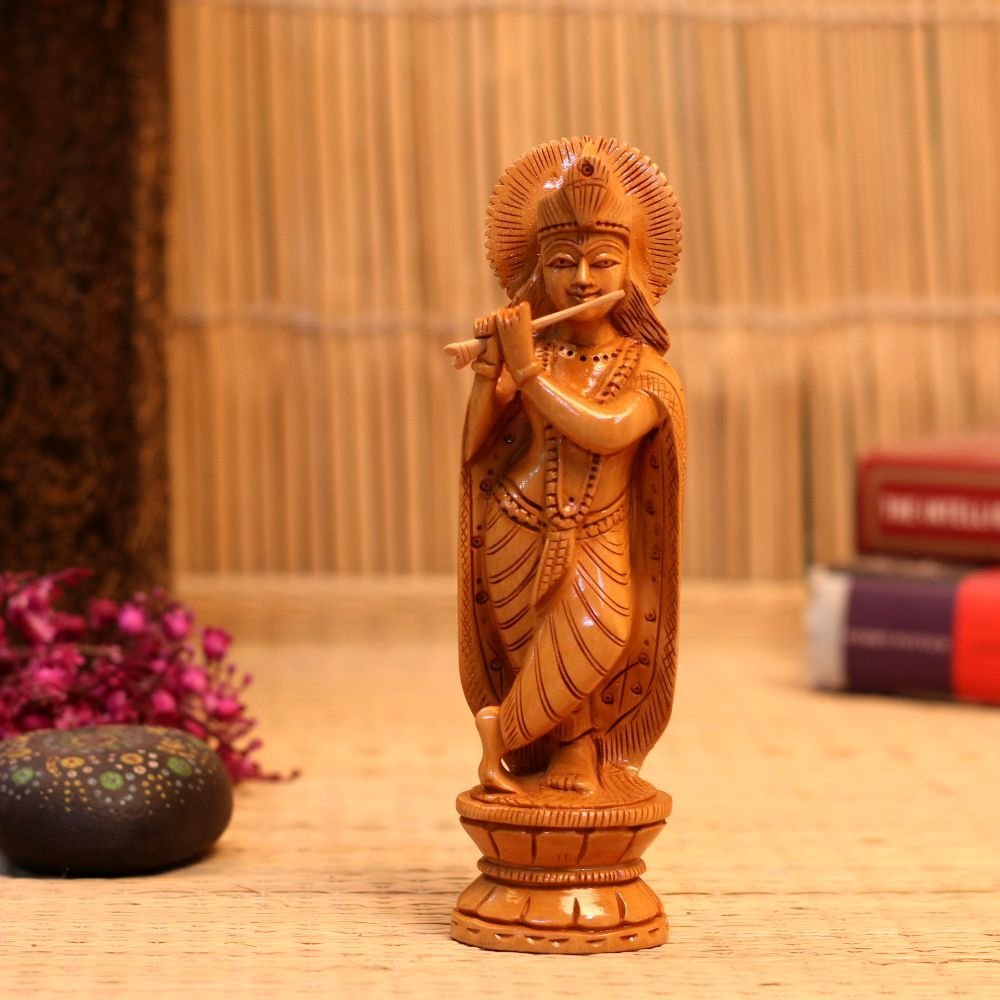 Wooden Handicrafted Krishna Ji 6 INCH - Image 2