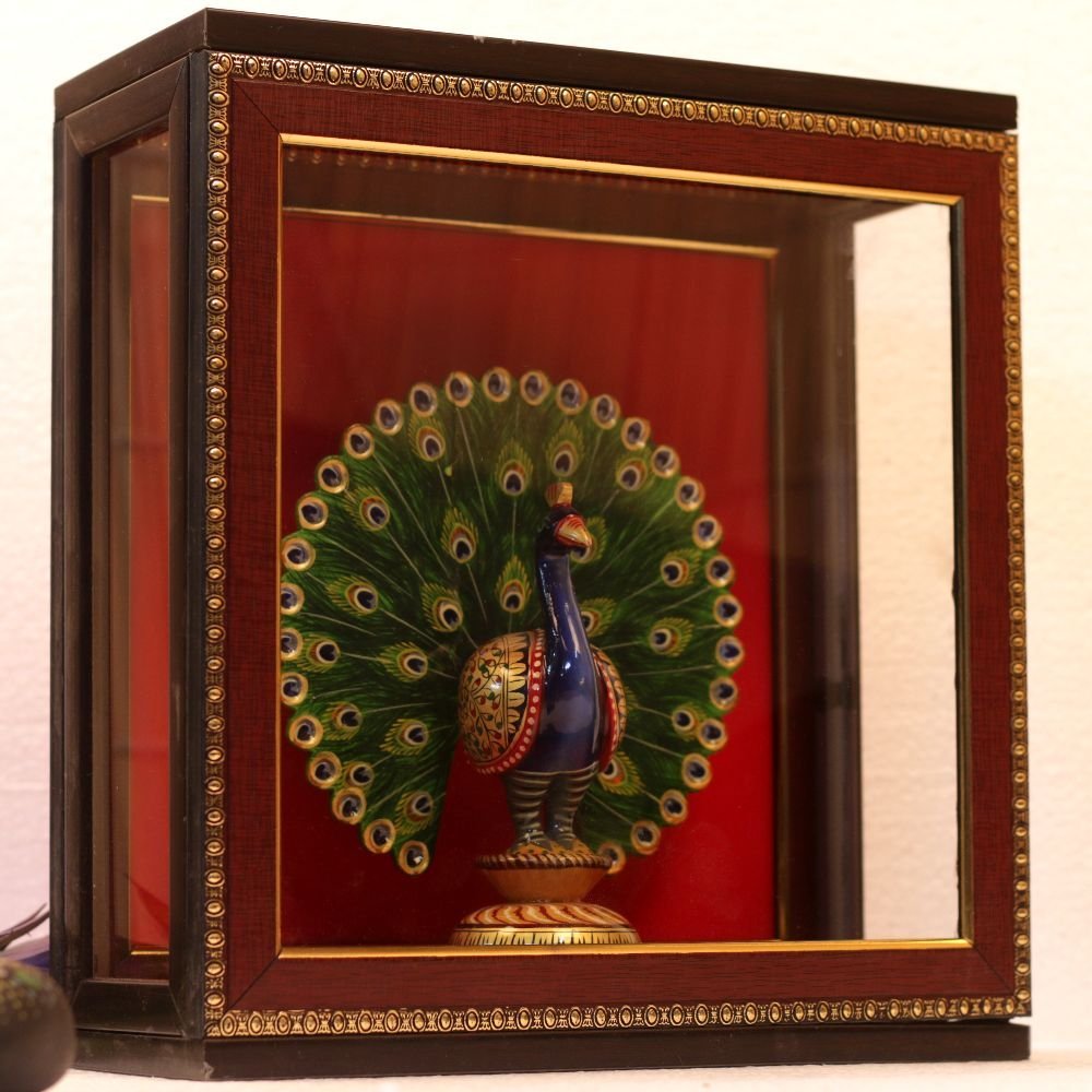 Metal Peacock Figurine in Wooden Frame - Image 4