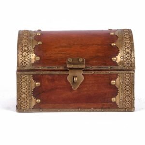 Handcrafted Wooden Treasure Chest Box with Brass Detailing | Premium Home Decor & Gift