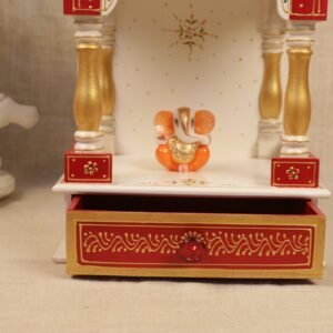 Hand-Painted Wooden Mandir – 15 ′′ Tabletop Home Temple for Auspicious Decor