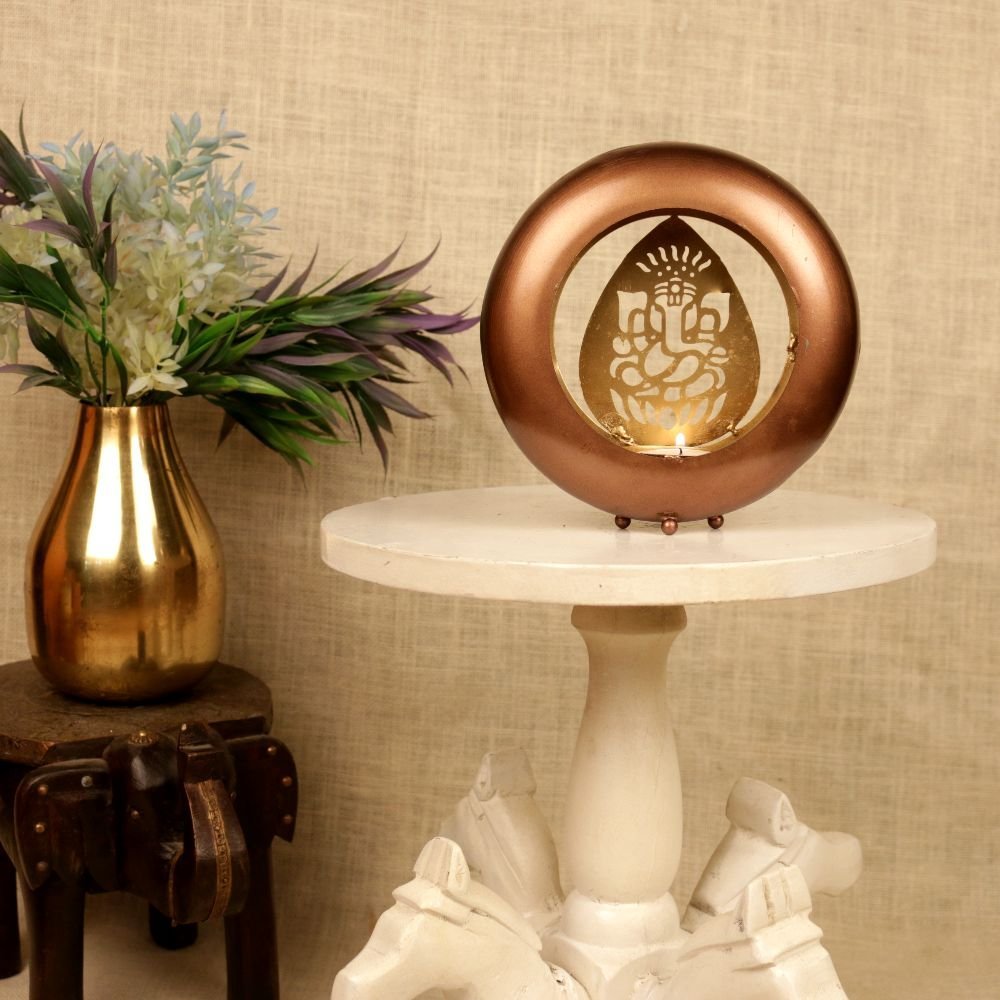 Ganesha Tea Light Ring - Modern 7 ′′ Iron Lamp for Auspicious Diwali Decor - Image 3