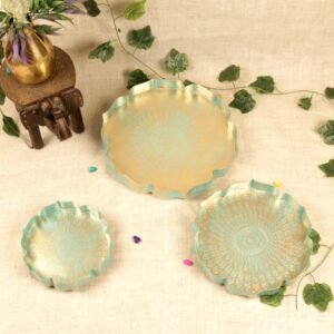 Lotus-Shaped Metal Serving Trays (Set of 3)