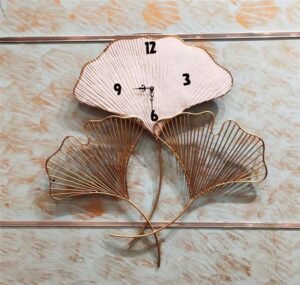 Modern Golden Ginkgo Leaf Wall Clock | Elegant Metal Art Home Decor