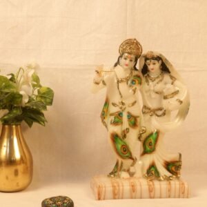 Radha Krishna Idol with Peacock Accents for Home Temple and Religious Gifts