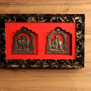 Framed Dual-Panel Metal Deity Relief Wall Hanging (10×16) | Auspicious Puja & Home Decor