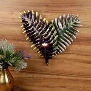 Metal Leaf Wall Candle Holder – 17  ′′   Heart-Shaped Festive Decor Art