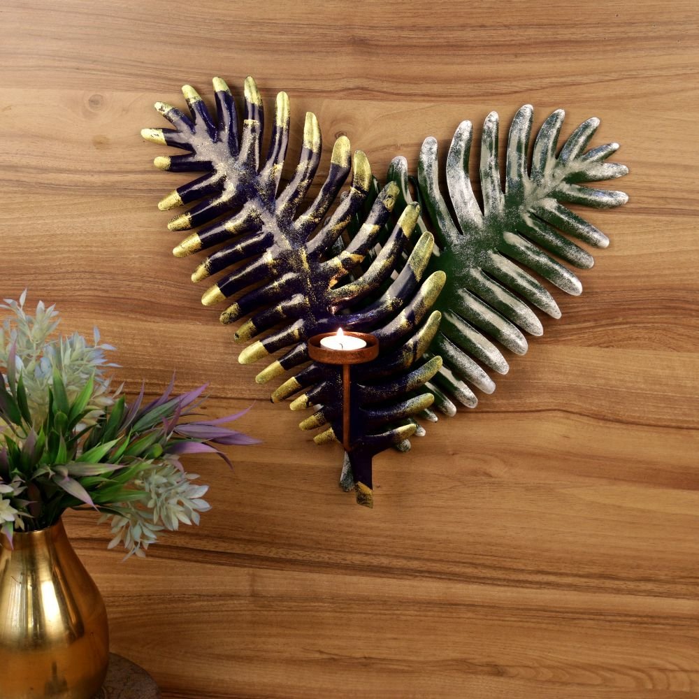Metal Leaf Wall Candle Holder - 17 ′′ Heart-Shaped Festive Decor Art - Image 2