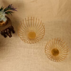 Set of 2 Golden Wire Bowls – 12  ′′   & 11  ′′   Iron Fruit Basket Decor