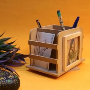 Handcrafted Wooden Pen Stand with Pithora Painting