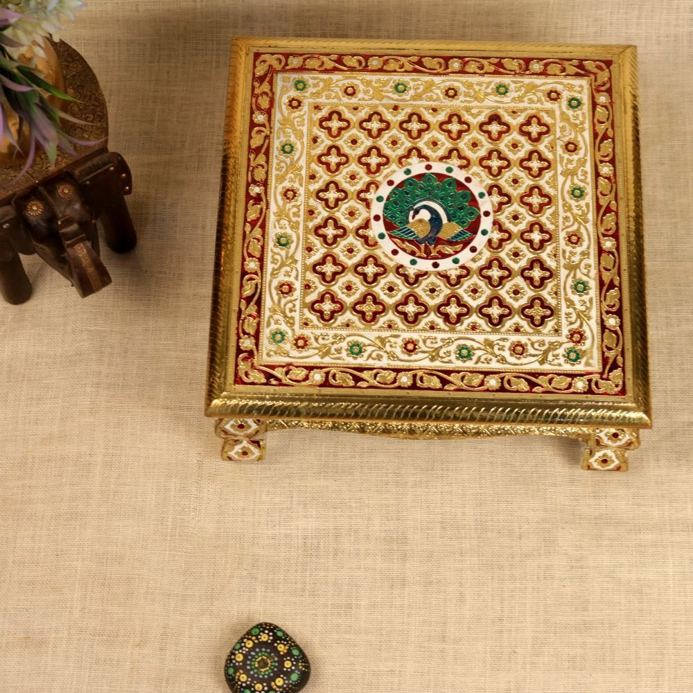 Hand-Painted Wooden Meenakari Chowki | Pooja Altar Table for Festive Decor & Puja - Image 3