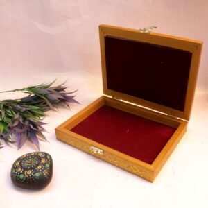 Small Wooden Jewelry Box with Marble Inlay (9×7-Inch) | Hand-Painted Mughal Art