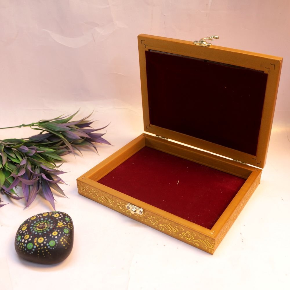 Small Wooden Jewelry Box with Marble Inlay (9x7-Inch) | Hand-Painted Mughal Art - Image 2
