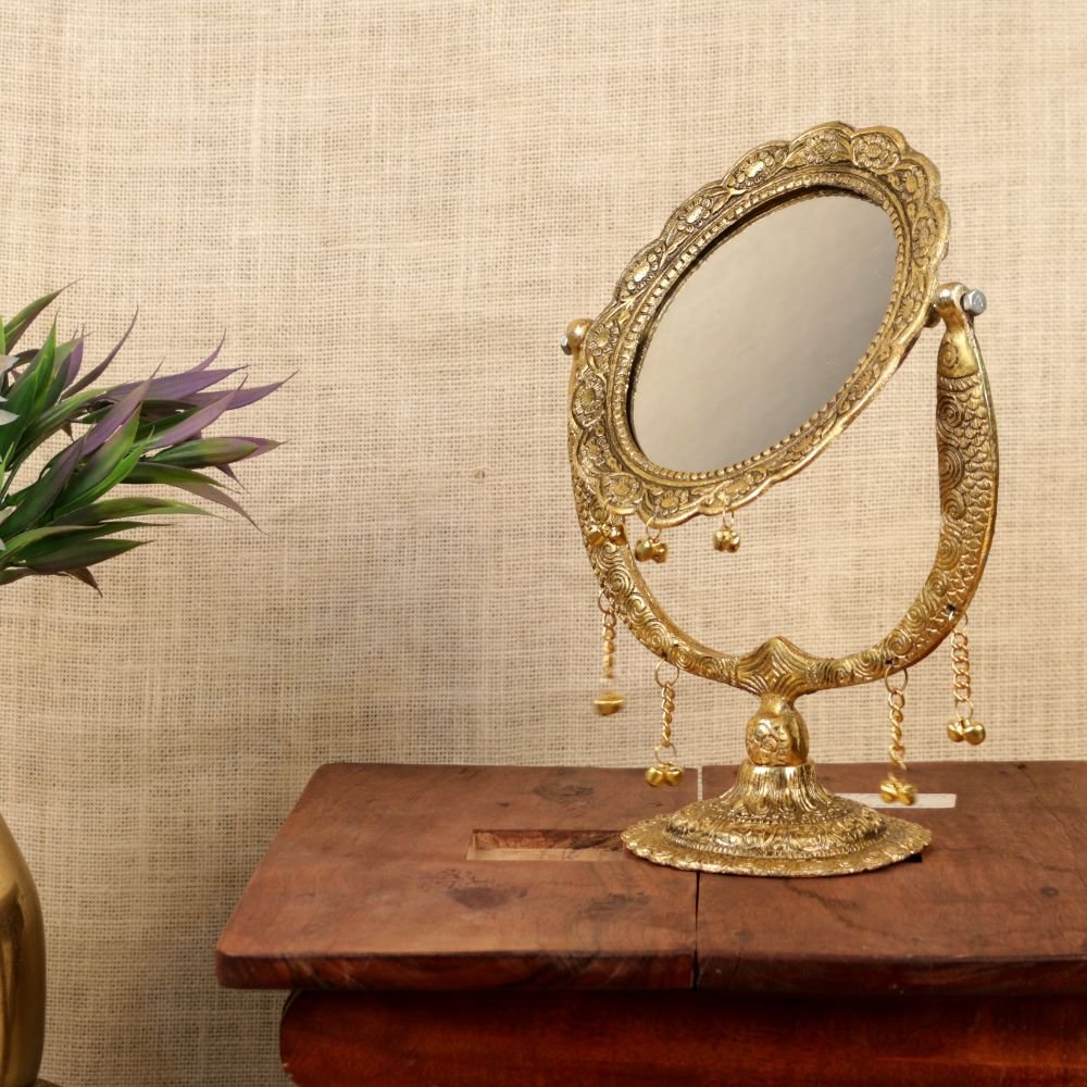 Brass Tabletop Mirror with Intricate Design - Image 2