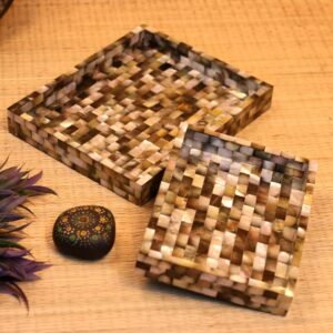 Black Mother Of Pearl Tray Set Of 2