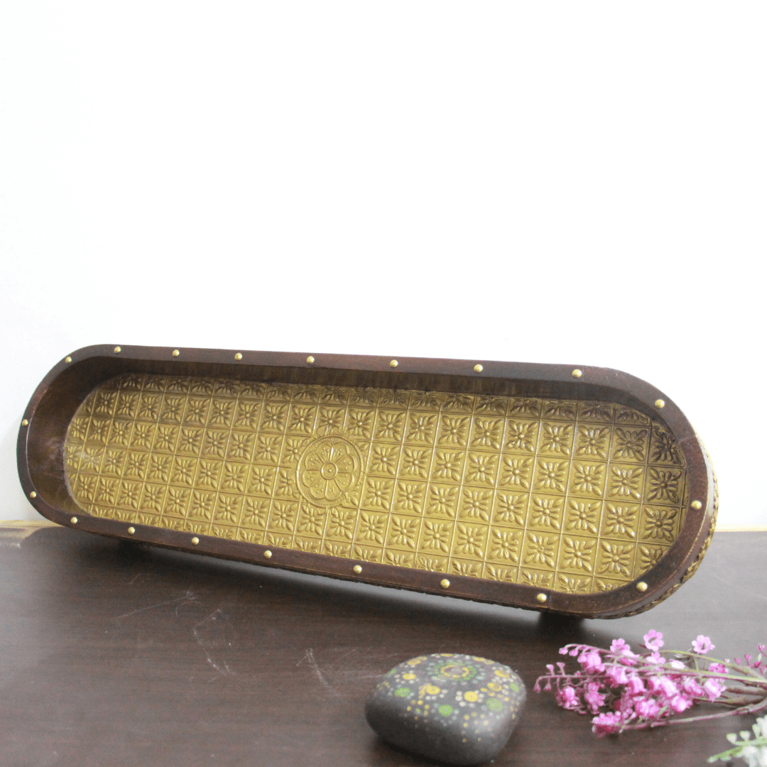 Brass Wooden Tray 21x6x2 - Image 4