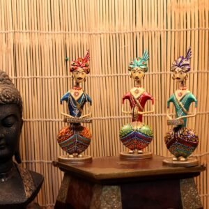 Set of 3 Hand-Painted Musician Dolls – 12  ′′   Iron Rajasthani Folk Art Figurines