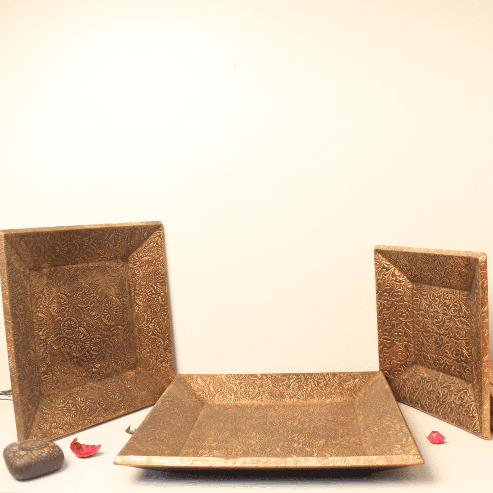 Wooden and Brass Tray Set - Image 3
