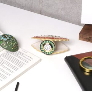 Elegant Marble Clam Shell Desk Clock | Unique Table Decor & Luxury Keepsake Gift