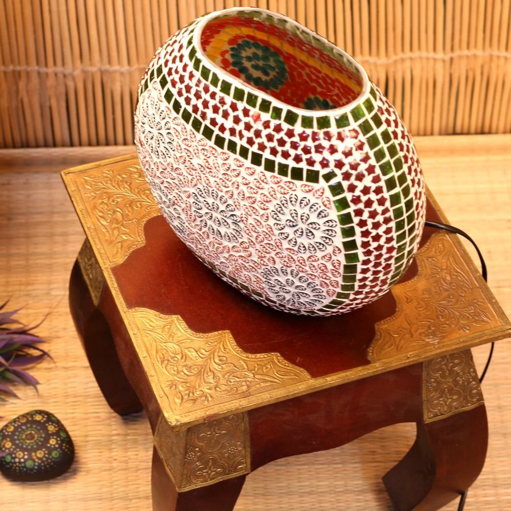 Handmade Glass Mosaic Table Lamp | Vibrant Globe Decorative Lighting - Image 2