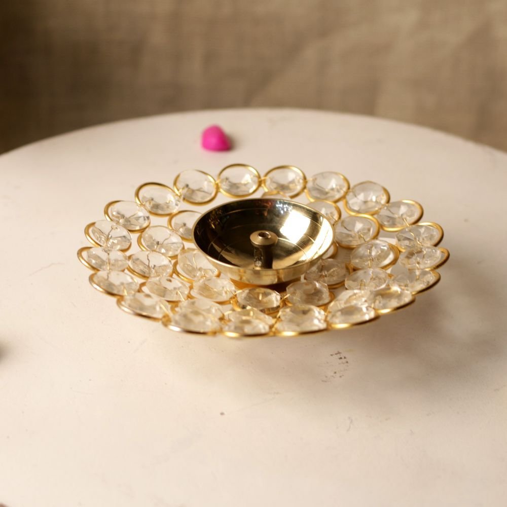 Crystal-Studded Golden Tealight Candle Holder – Elegant Festive Home Decor || Diwali Decor || Christmas Decor - Image 3