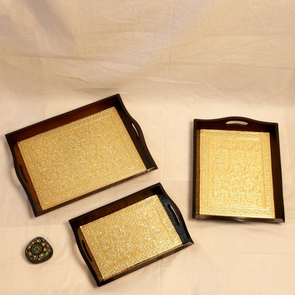 BRASS TRAY SET OF 3 16X12X2 - Image 2