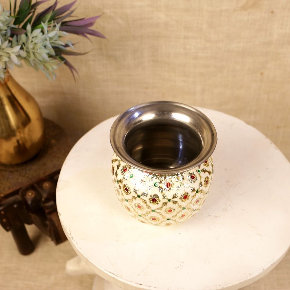 Hand-Painted Steel Meenakari Pot (Kalash) | Durable Festive Decor & Puja Item - Image 2