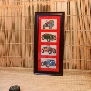Marble Painting of Vintage Cars in Wooden Frame
