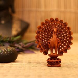 WOODEN NETED DANCING PEACOCK BIG