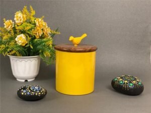 Yellow Metal Container with Bird Figurine