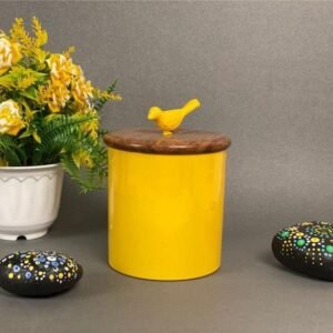 Yellow Metal Container with Bird Figurine