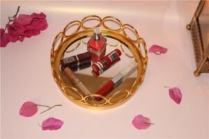 Elegant Gold Metal Mirrored Vanity Tray | Luxury Home Decor & Dressing Table Organizer