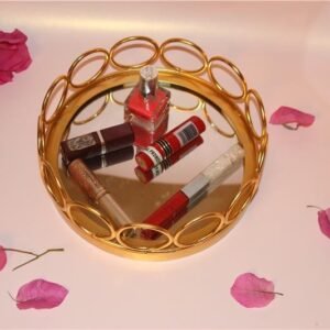 Elegant Gold Metal Mirrored Vanity Tray | Luxury Home Decor & Dressing Table Organizer