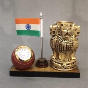 BRASS ASHOK FLAG TABLE CLOCK
