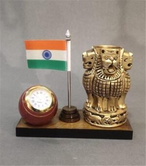 BRASS ASHOK FLAG TABLE CLOCK