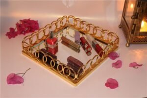 Square Gold Metal Mirrored Vanity Tray (10x10) | Luxury Home Decor & Dressing Table Organizer