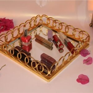 Large Square Gold Metal Mirrored Vanity Tray (12×12) | Luxury Home Decor & Perfume Display